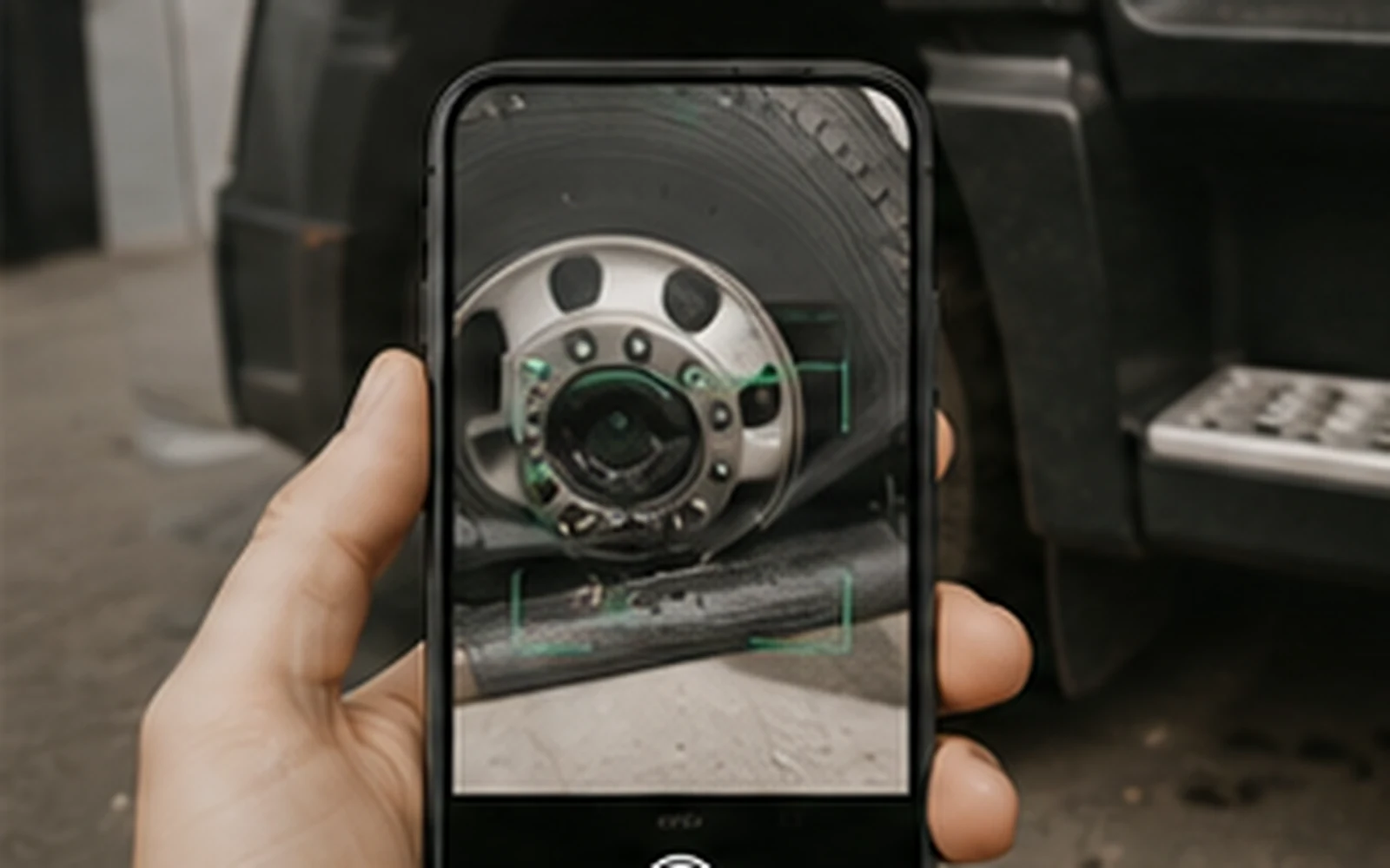 FleetSlate Driver camera workflow documenting a wheel issue on a working truck