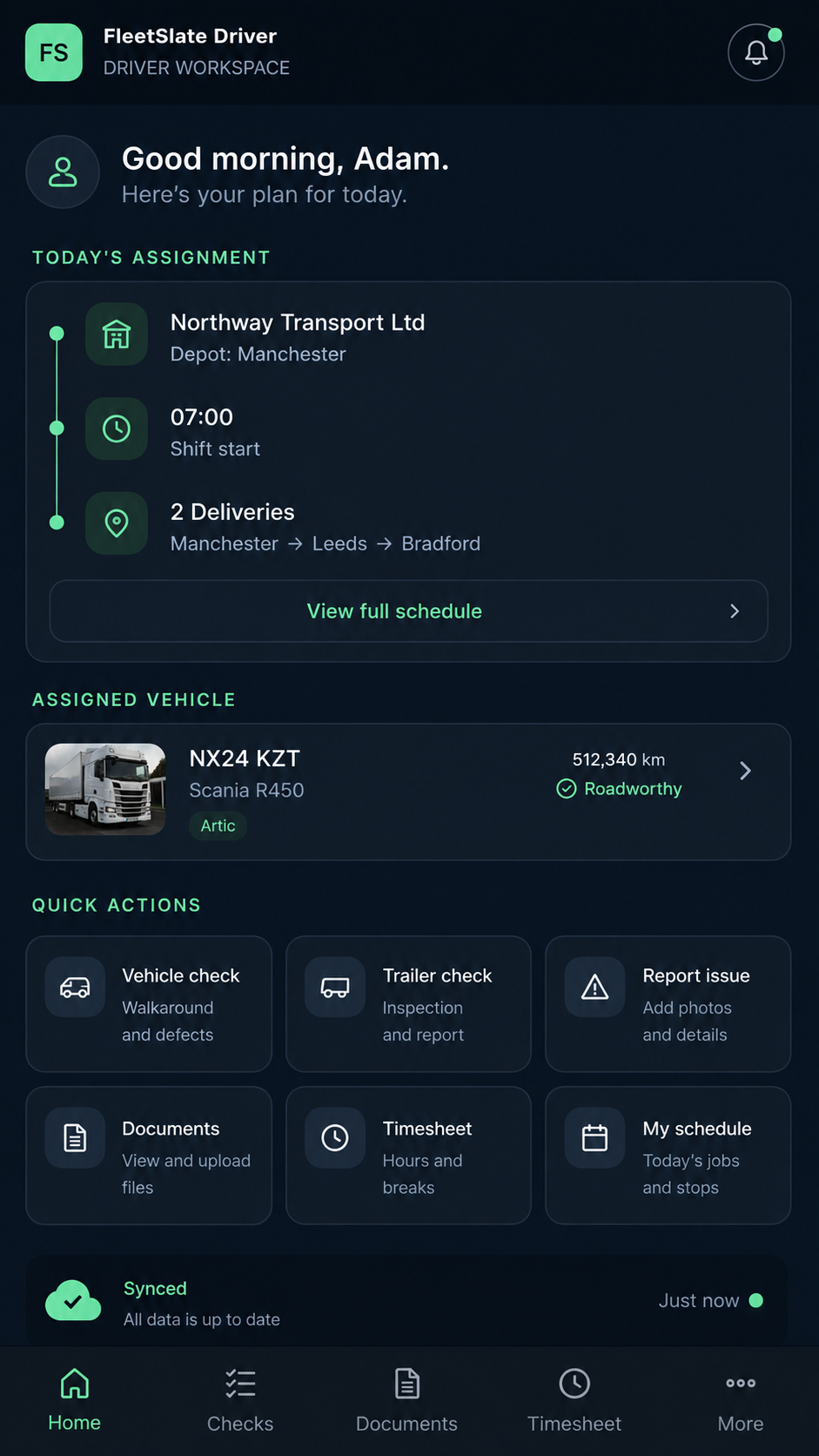 FleetSlate Driver secure workspace screen