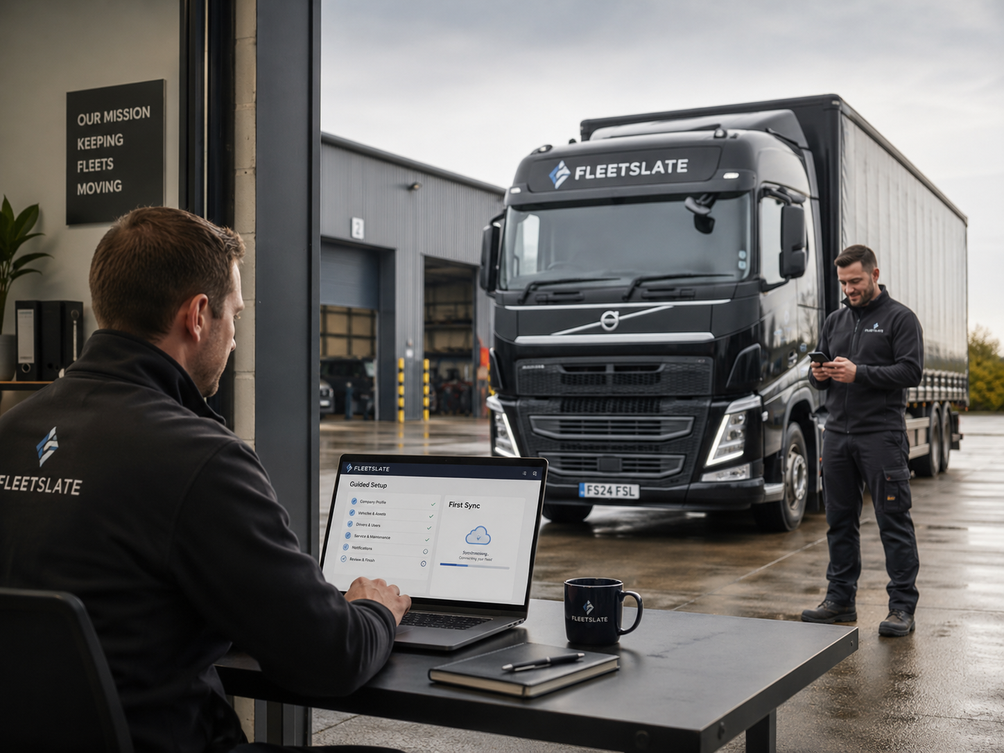 Transport office and driver connected during the working day