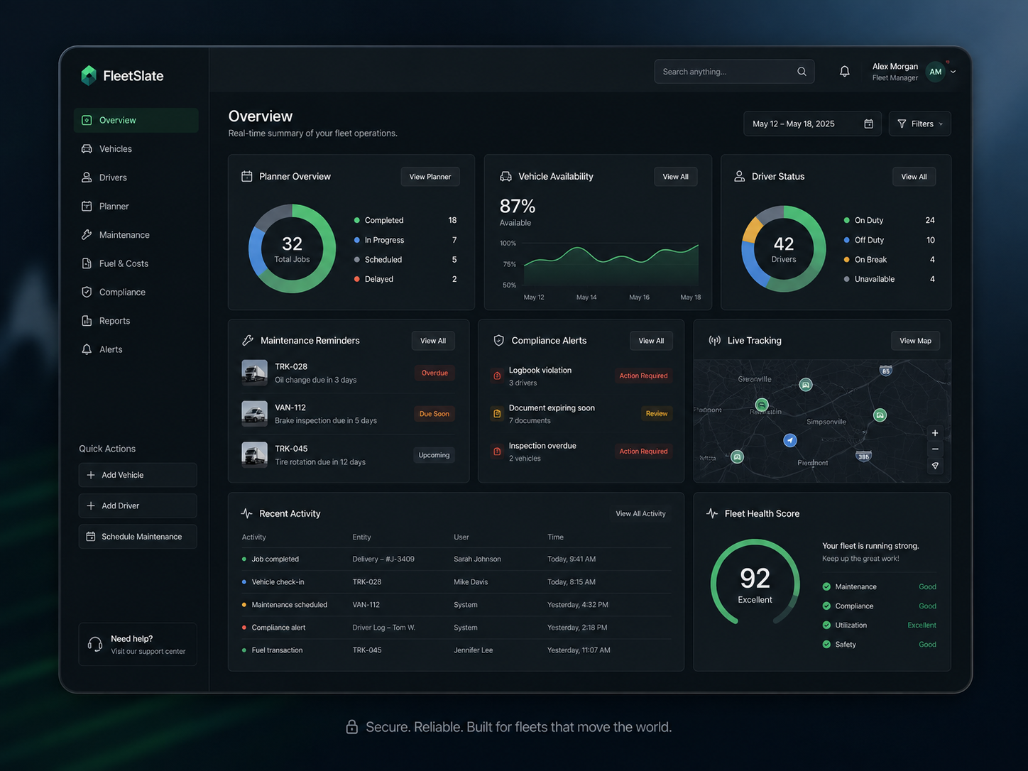 FleetSlate Office dashboard showing fleet operations