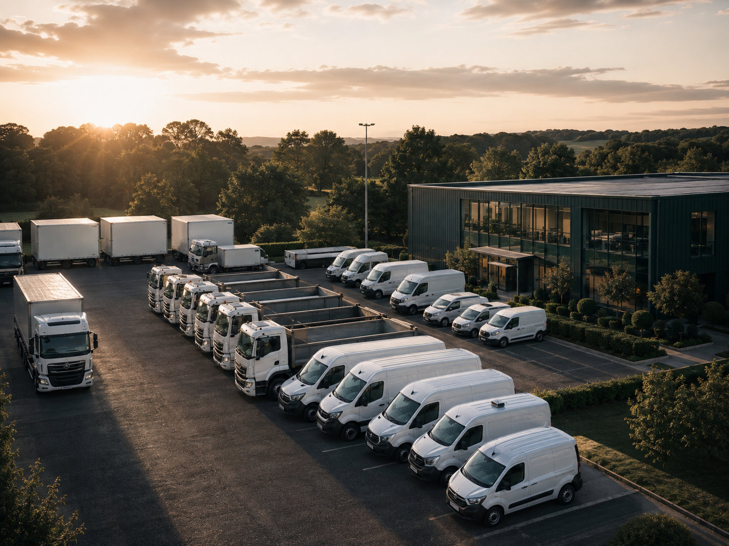 Organised mixed fleet of commercial vehicles at a depot