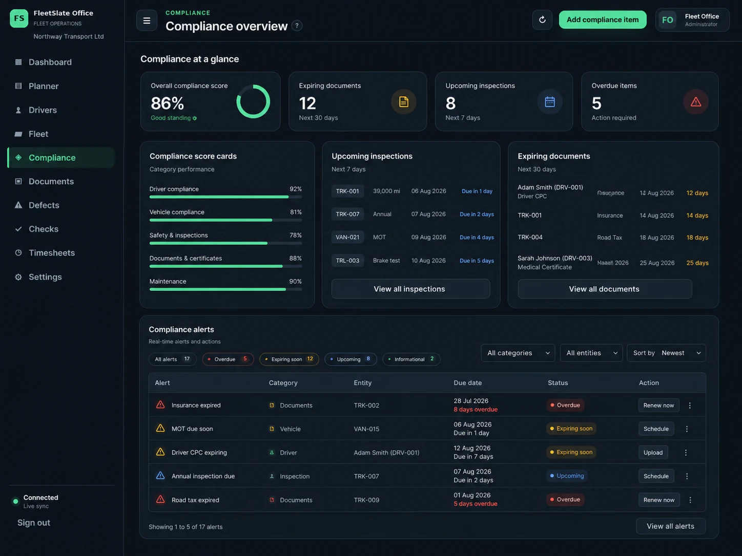 FleetSlate Office compliance overview