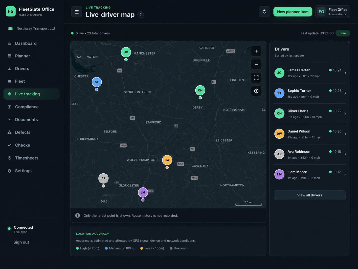 FleetSlate Office live tracking map